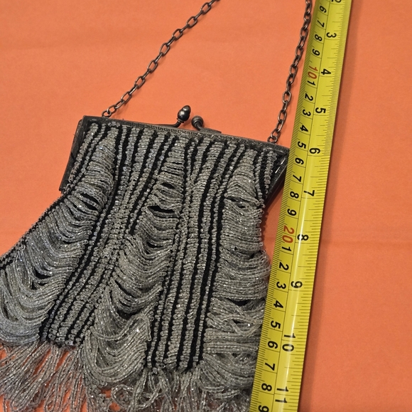 Art Deco Beaded Flapper Purse, Black W/ CLEAR  BEADS Lined Party Wedding Perfect - Picture 8 of 12